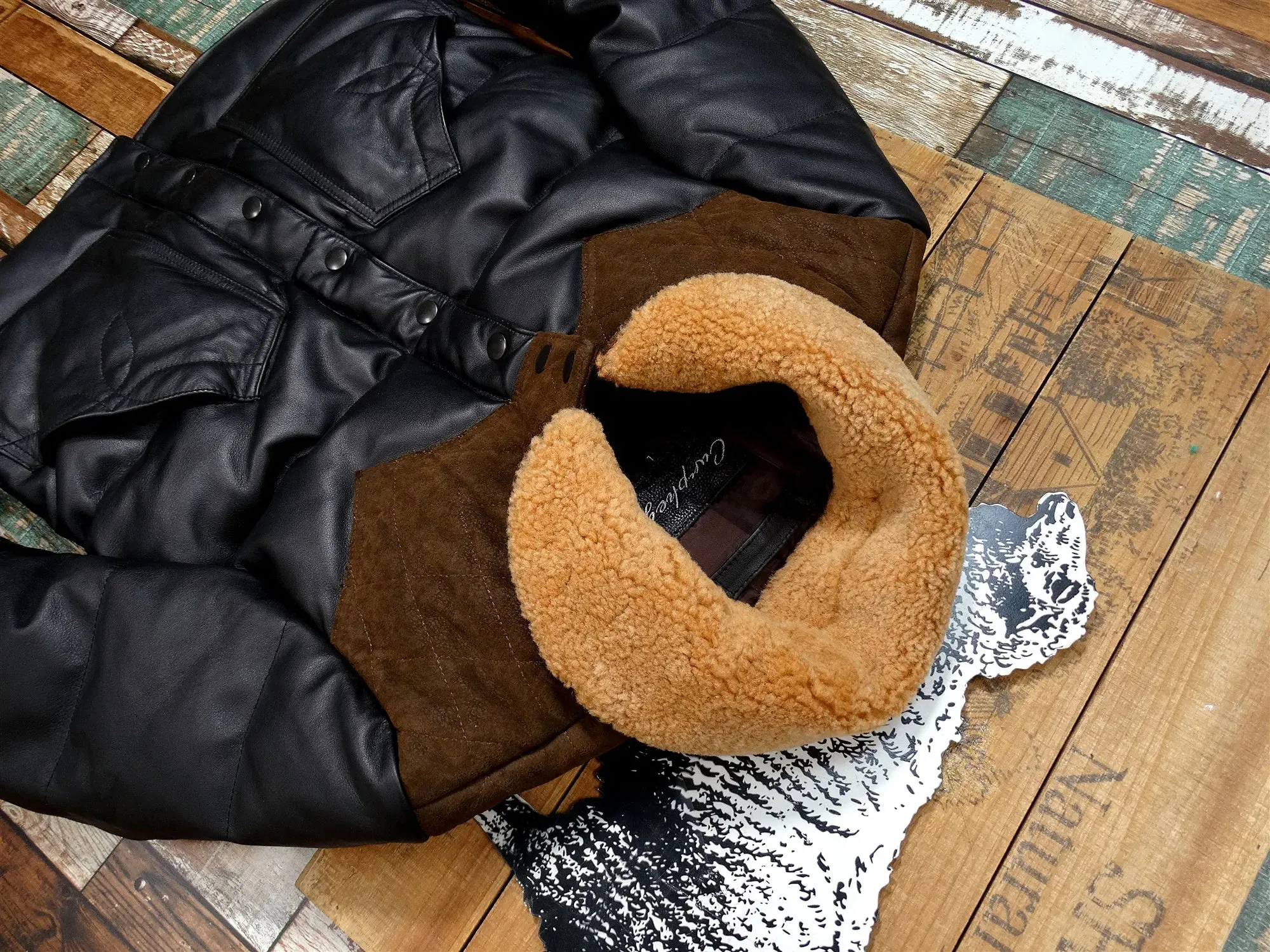 Genuine Leather Down Jacket with Wool Collar - Short Slim Fit