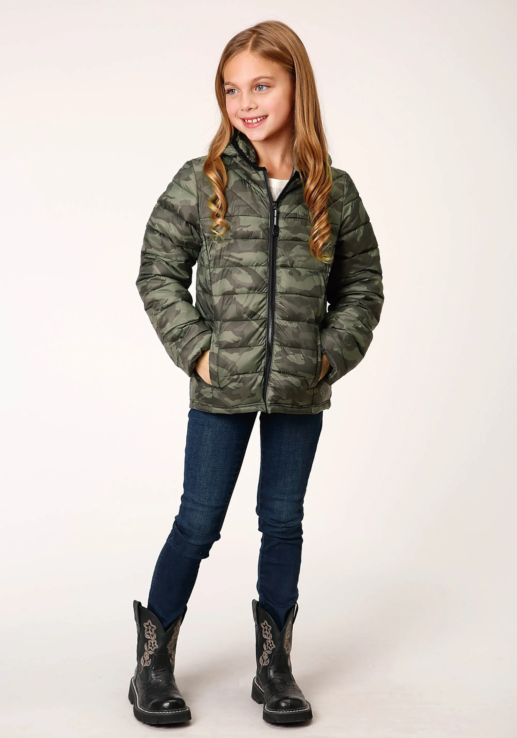 GIRLS  PARACHUTE CAMO HOODED DOWN JACKET