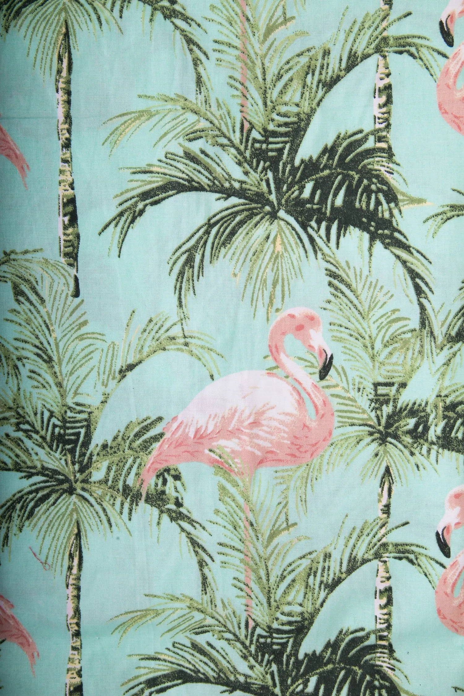 Green Pink Flamingo Birds Print Cotton Slim Fit Mens Shirt Long Sleeve