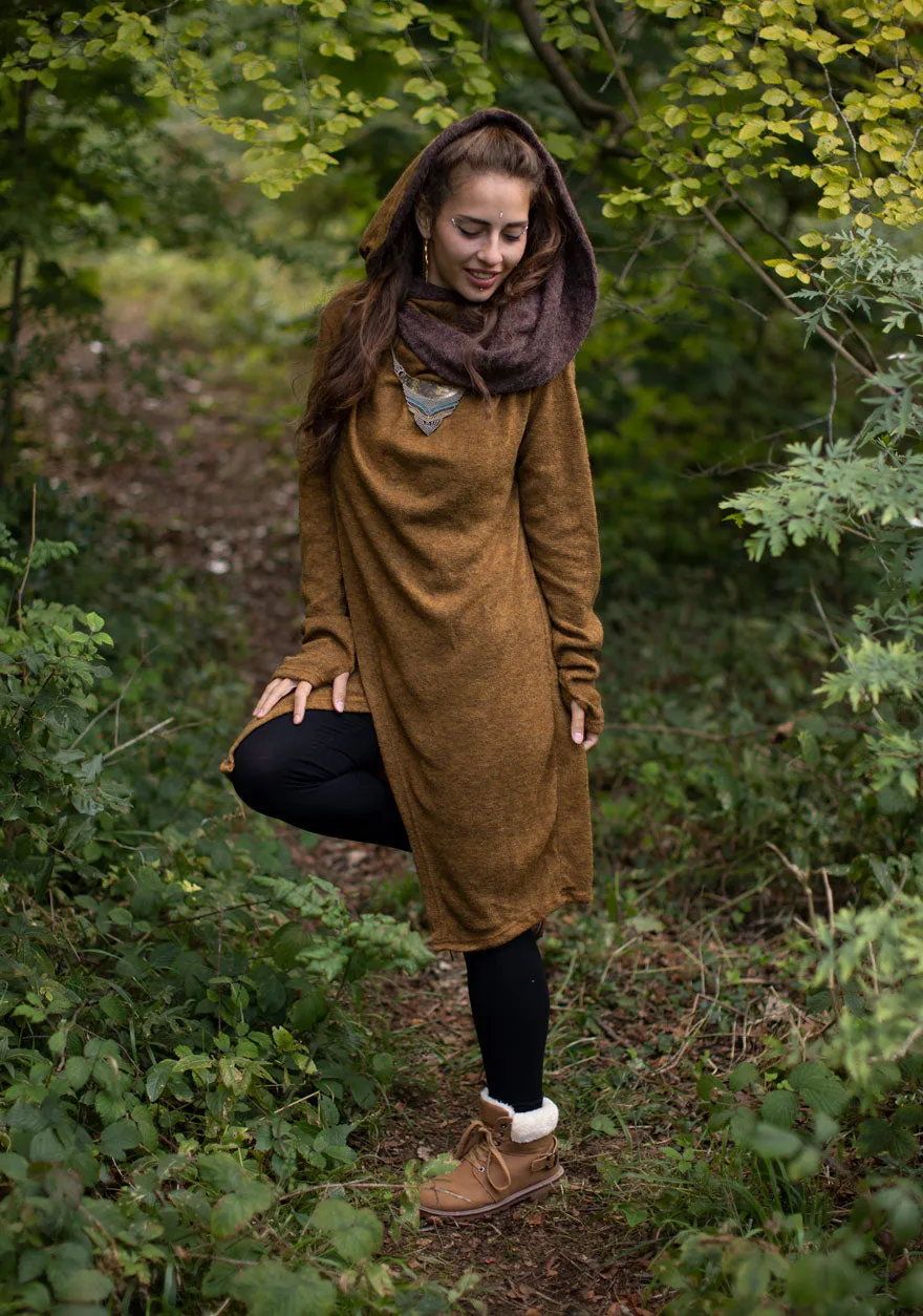 Hooded Long Cardigan Jacket Camel