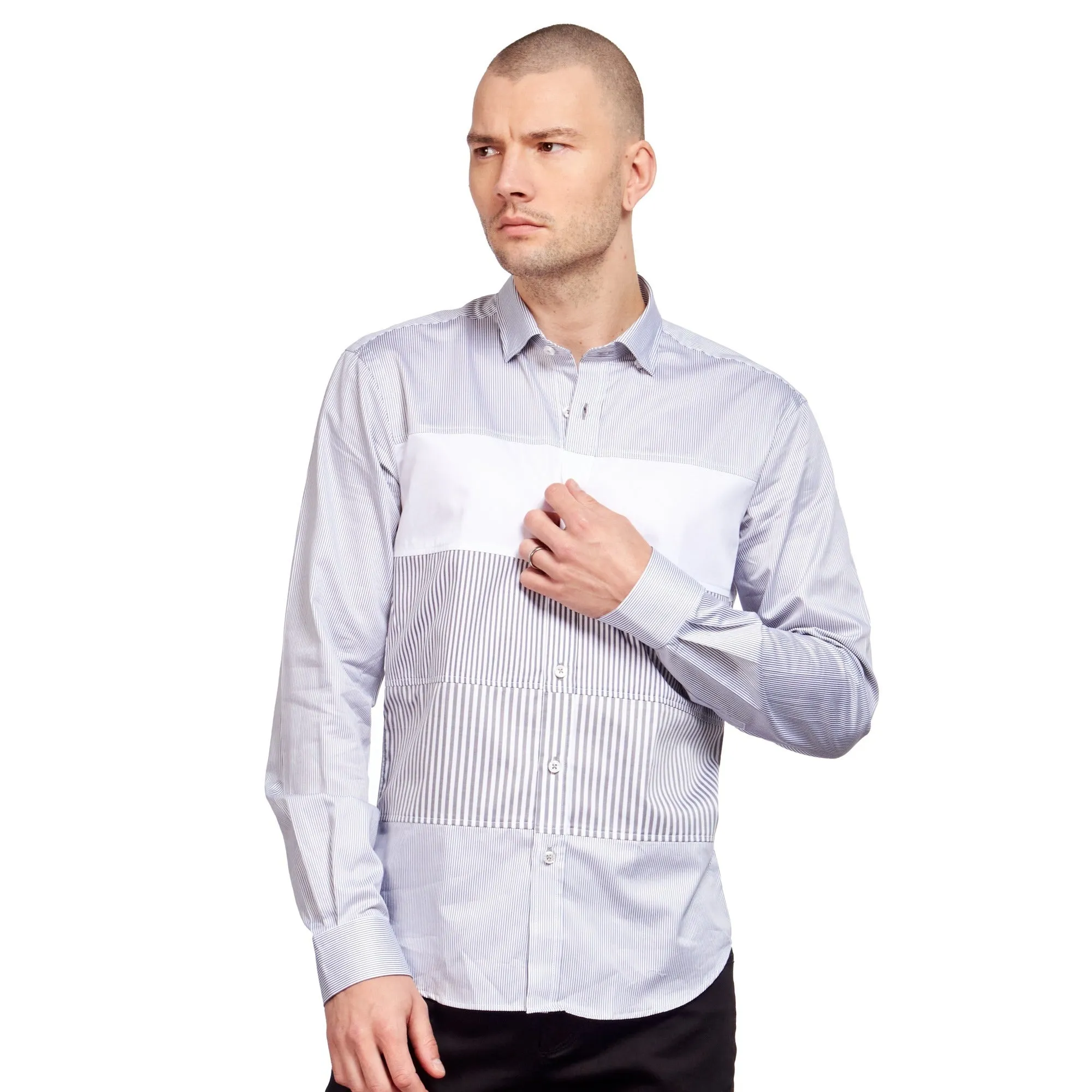 How Many Stripes Button Down Shirt - Grey