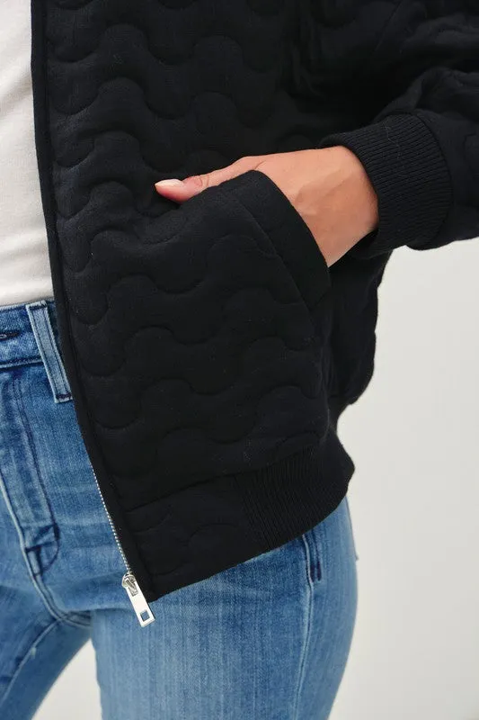 Isabella Long Sleeve Quilted Bomber Jacket Black