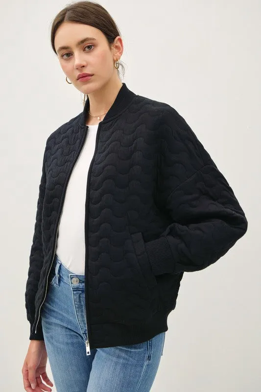 Isabella Long Sleeve Quilted Bomber Jacket Black