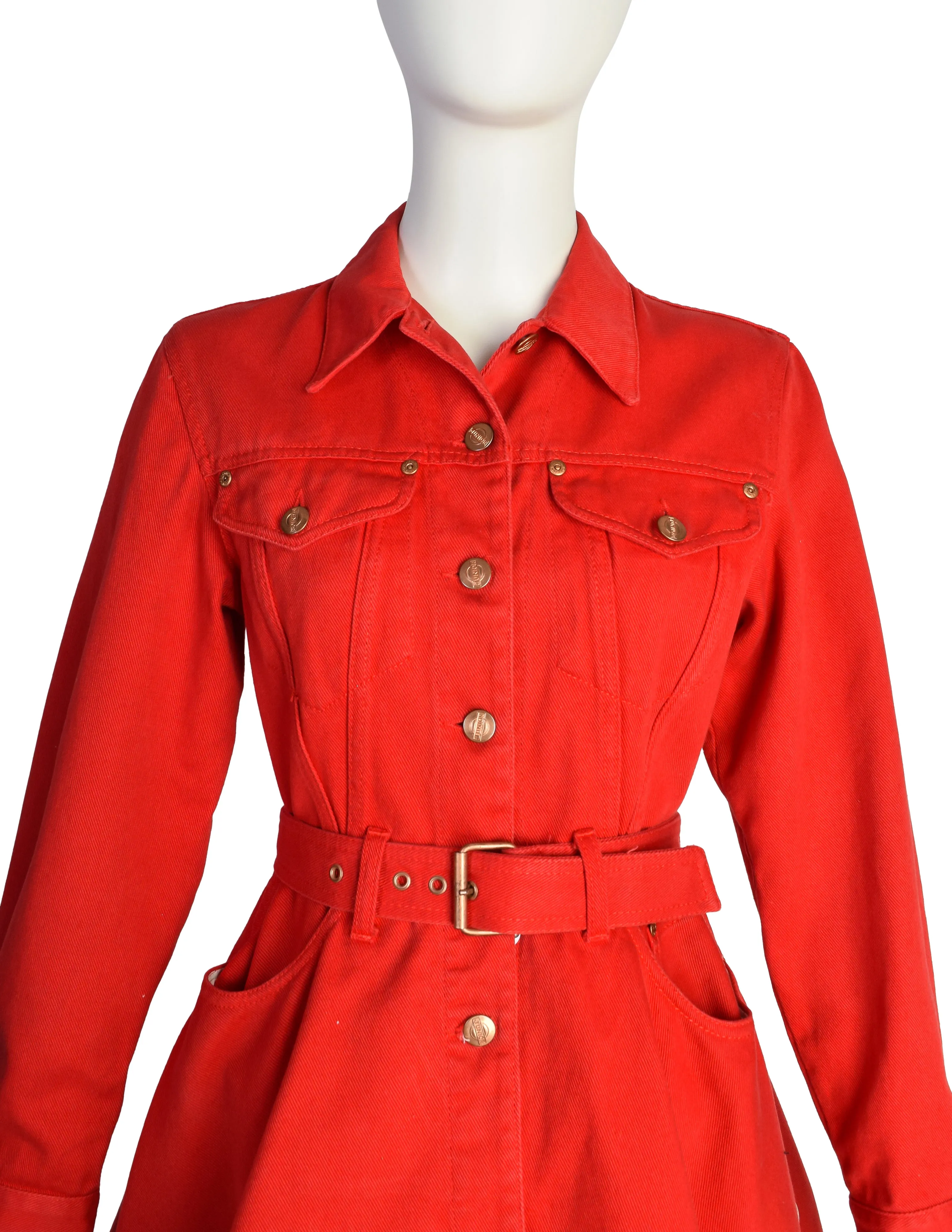 Jean Paul Gaultier SS 1992 Junior Gaultier Red Denim Flared Peplum Jacket