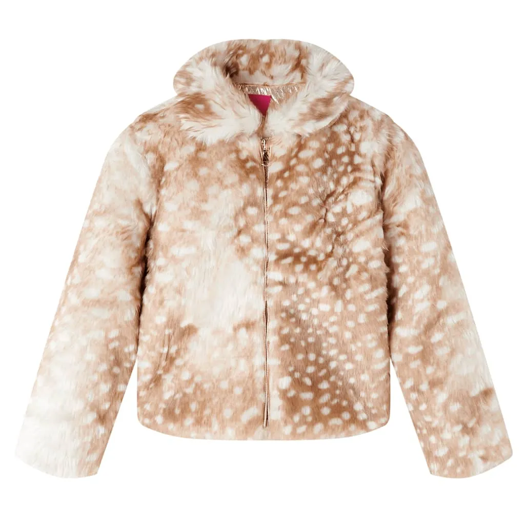 Kids' Faux Fur Coat in Cognac - Stylish & Warm Outerwear for Ages 3-4 | Durable Children's Winter Jacket