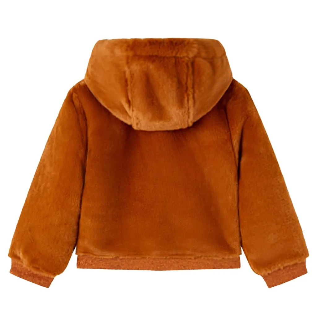 Kids' Hooded Faux Fur Jacket in Cognac, Size 116 - Warm & Stylish for Ages 5-6