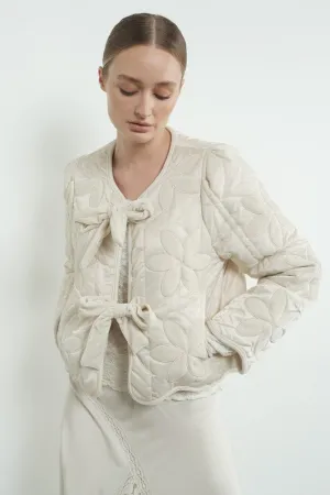 Lana Long Sleeve Velvet Floral Patchwork Quilted Jacket Cream