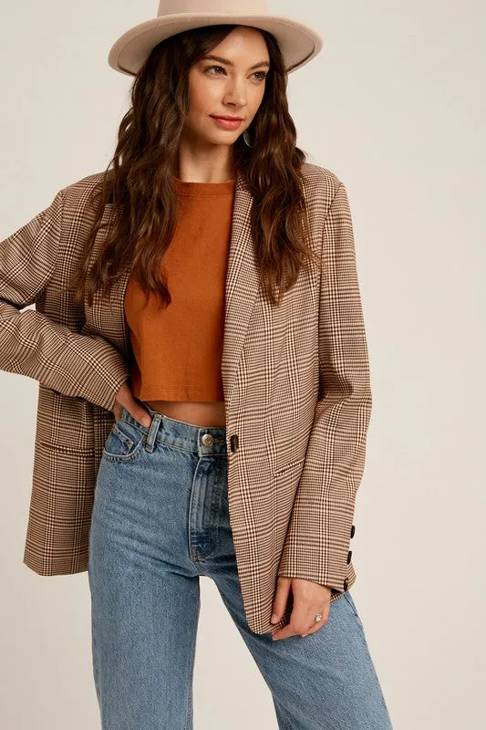 Lila Brown Plaid Boyfriend Blazer