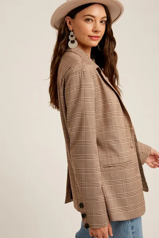 Lila Brown Plaid Boyfriend Blazer