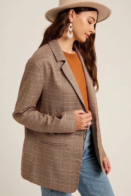 Lila Brown Plaid Boyfriend Blazer