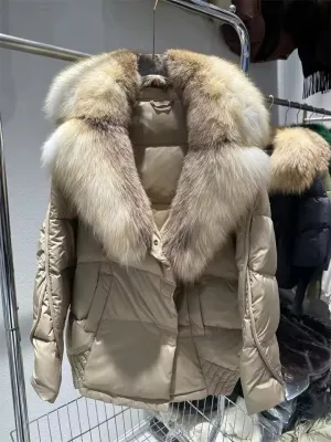 Luxurious Warmth: Women's Plus Size Duck Down Jacket with Real Fur