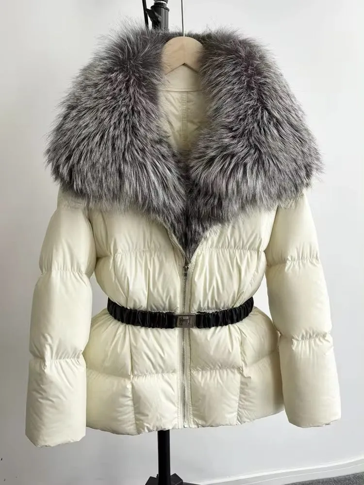 Luxurious Women's Plus Size Duck Down Jacket with Real Fur