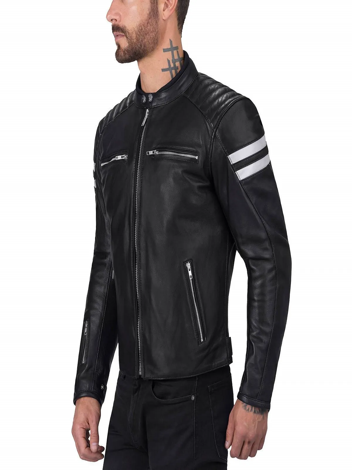 Men Black Jacket With White Strips