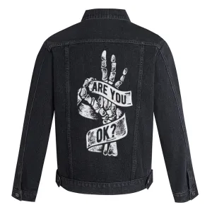 Mens ARE YOU OK Graphic Button Up Denim Jacket