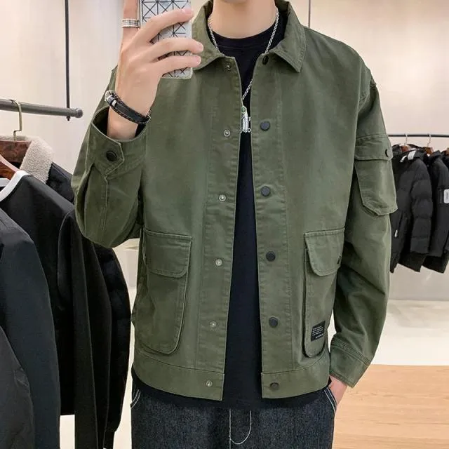 Men's Bomber Jacket Casual Clothes Korean Fashion Safari Style Jacket Multi-pocket 2022 New Men's Autumn Clothes Oversized Coat