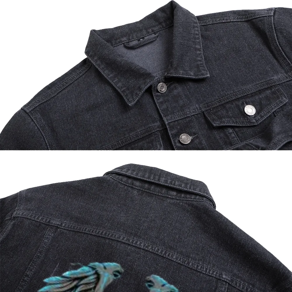 Mens Eagle Wing Graphic Button Up Denim Jacket