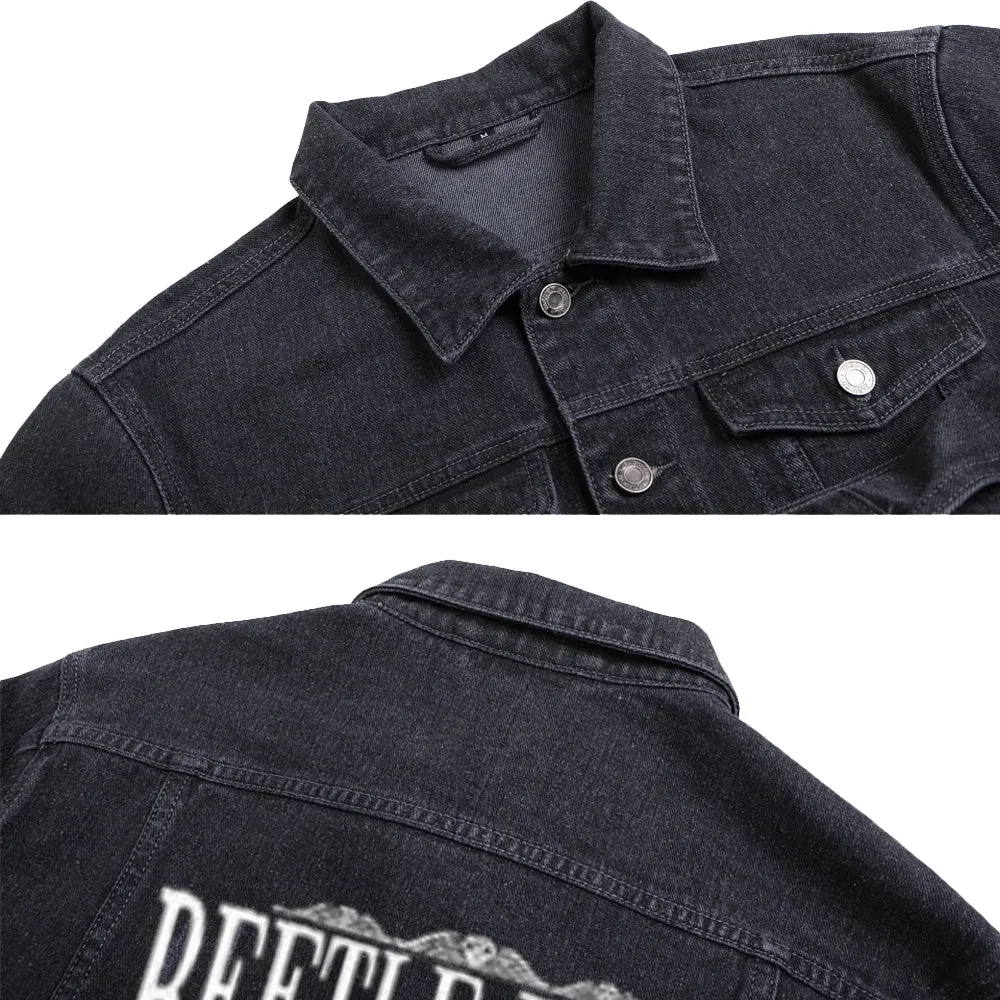 Mens Graphic Button Up Denim Jacket