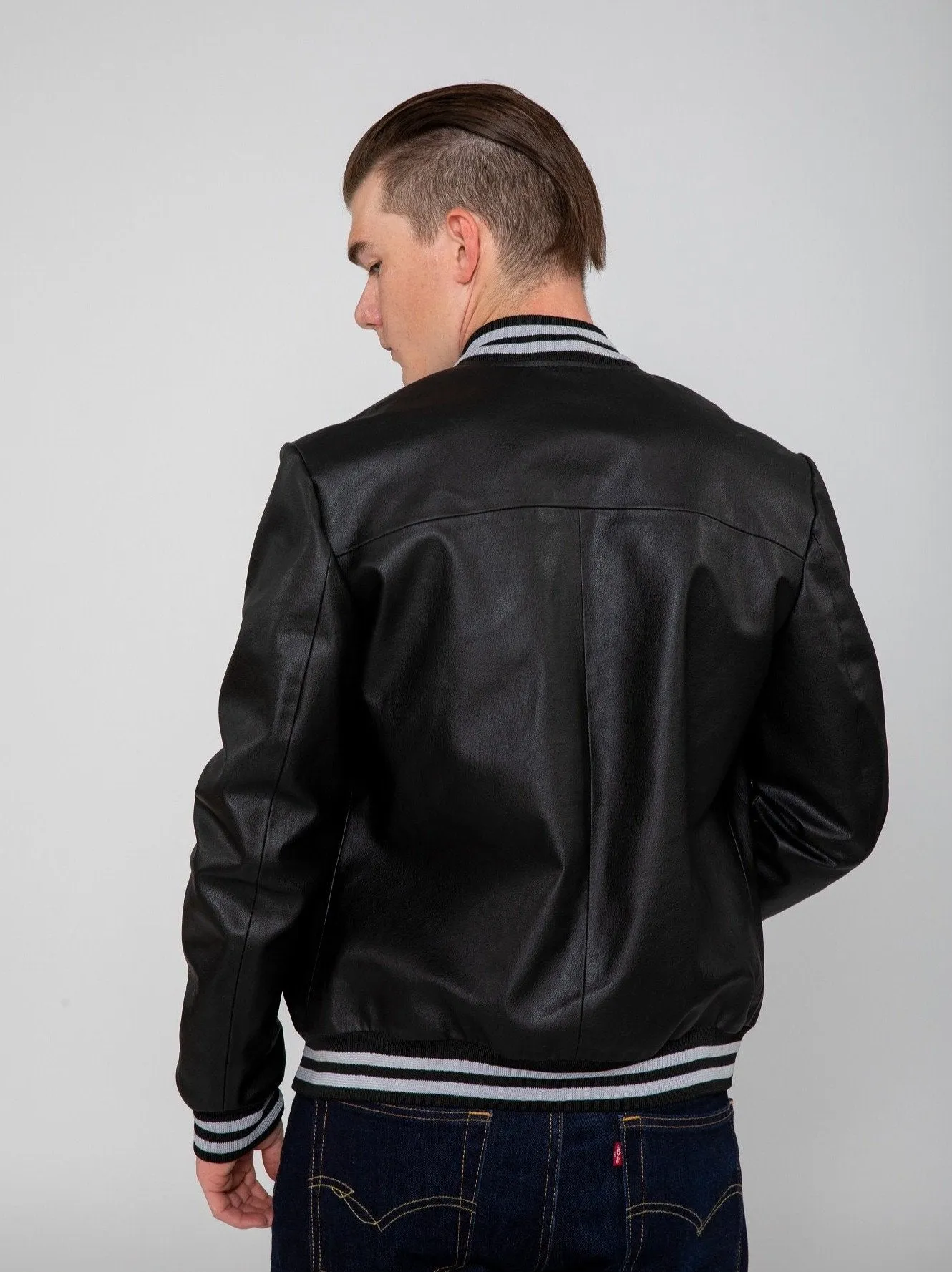 Men's Jett Varsity Lightweight PU Faux Leather Bomber Jacket