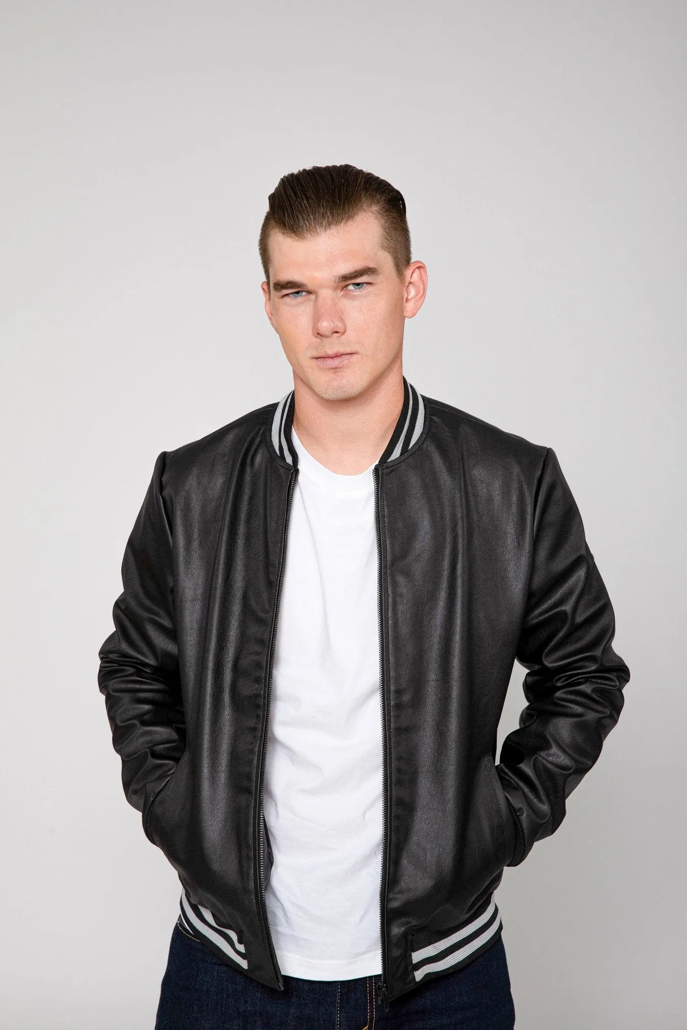 Men's Jett Varsity Lightweight PU Faux Leather Bomber Jacket