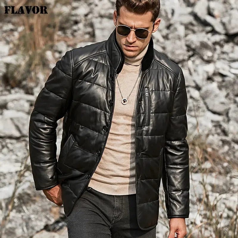 Men's Lambskin Leather Duck Down Jacket