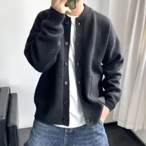 Men's Round Neck Simple Loose Thick Sweater Jacket