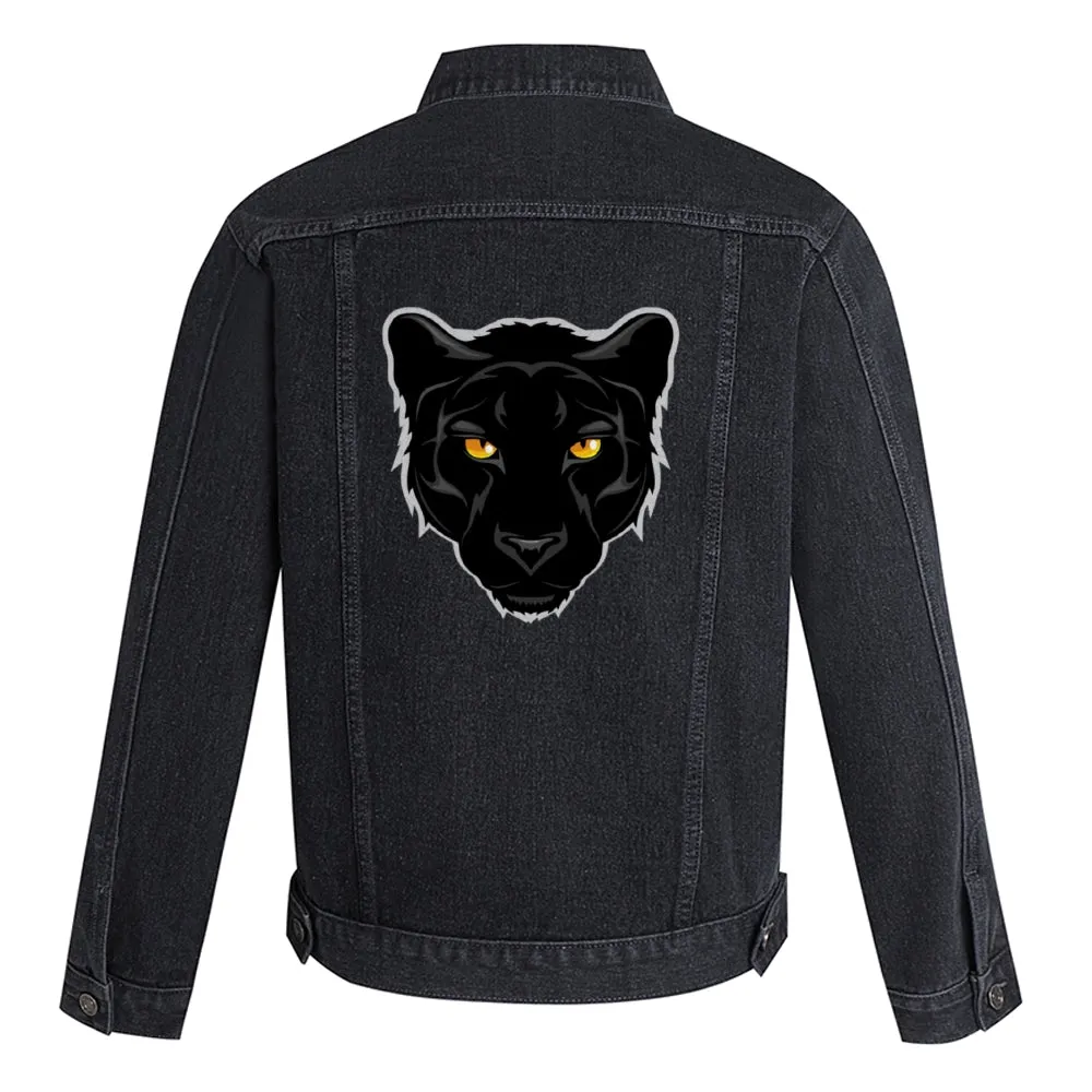 Mens Vintage Cartoon Prints Black Leopard Denim Jacket