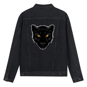 Mens Vintage Cartoon Prints Black Leopard Denim Jacket