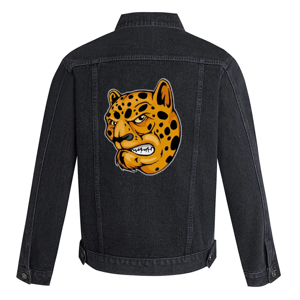 Mens Vintage Cartoon Prints Cheetah Denim Jacket