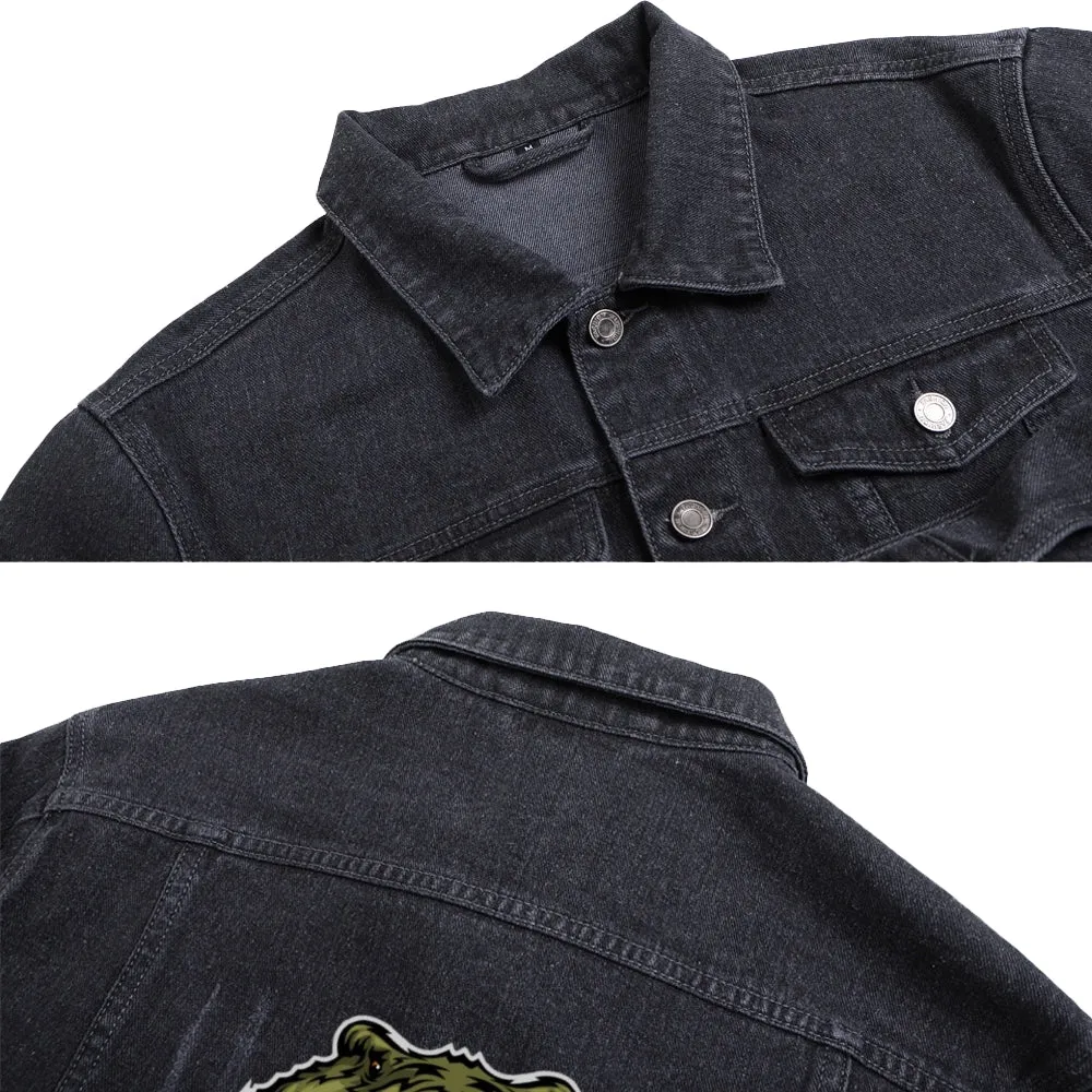 Mens Vintage Cartoon Prints Crocodile Denim Jacket