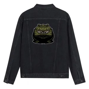 Mens Vintage Cartoon Prints Crocodile Denim Jacket