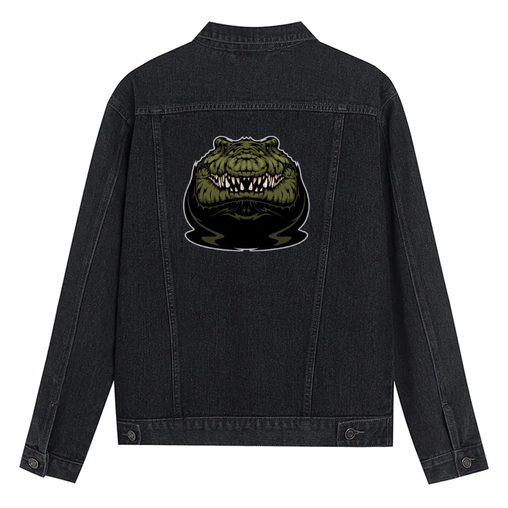 Mens Vintage Cartoon Prints Crocodile Denim Jacket