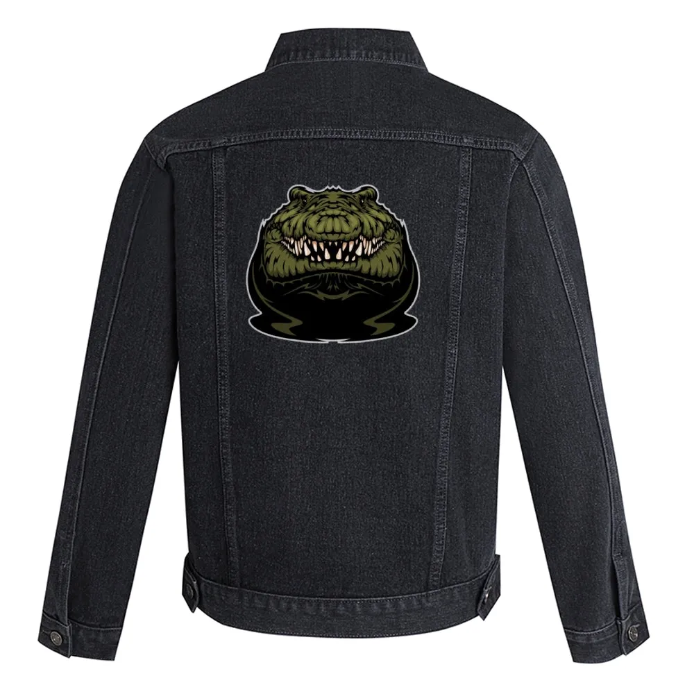 Mens Vintage Cartoon Prints Crocodile Denim Jacket