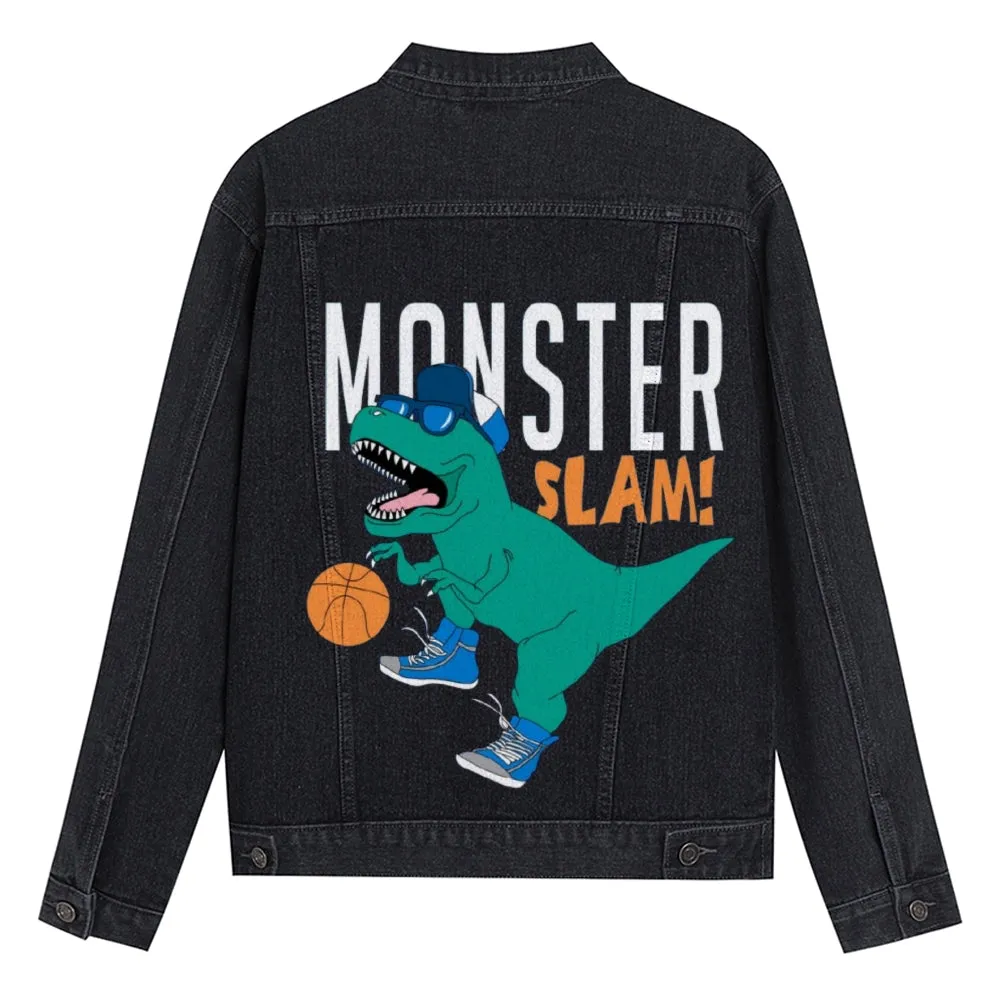 Mens Vintage Cartoon Prints Monster Slam! Denim Jacket