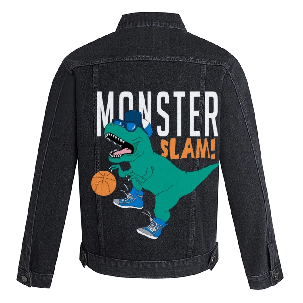 Mens Vintage Cartoon Prints Monster Slam! Denim Jacket