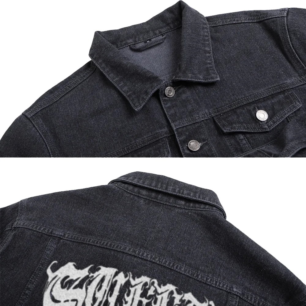 Mens Vintage Gothic Suffer Graphic Button Up Denim Jacket