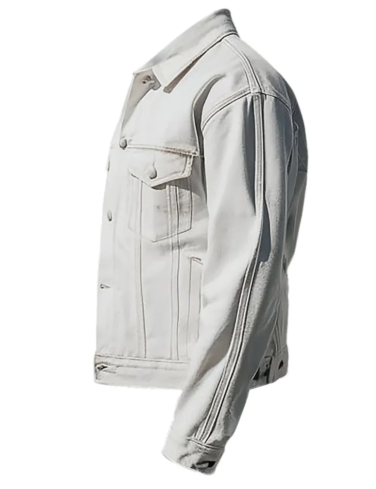 Men's White Casual Denim Jacket