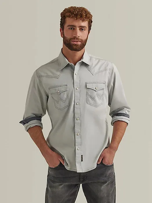 Men's Wrangler Retro Solid Silver Grey Snap Shirt