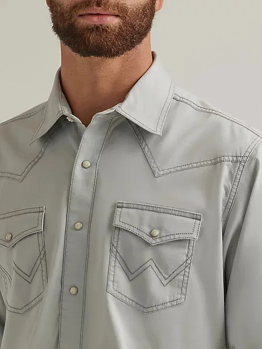 Men's Wrangler Retro Solid Silver Grey Snap Shirt