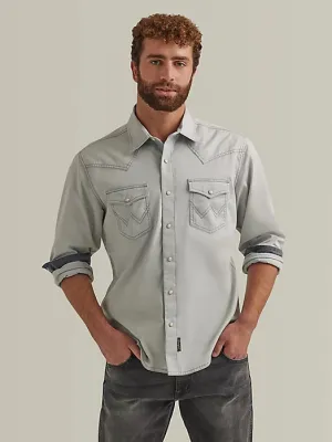 Men's Wrangler Retro Solid Silver Grey Snap Shirt