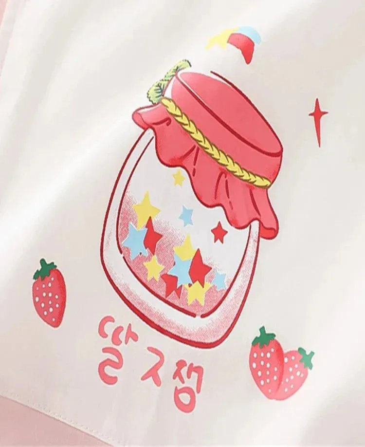 Metaversmall Summer Women Thin Zipper Hooded Jackets Strawberry Print Long Sleeve Harakuju Jacket Sweet Style Female Kawaii Cute Coat