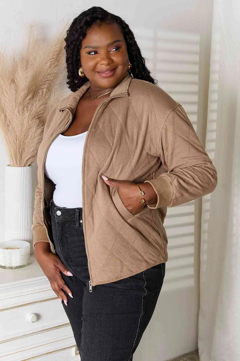 Mocha Zip-Up Jacket with Pockets