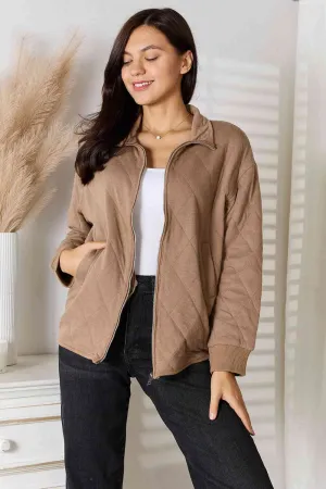 Mocha Zip-Up Jacket with Pockets