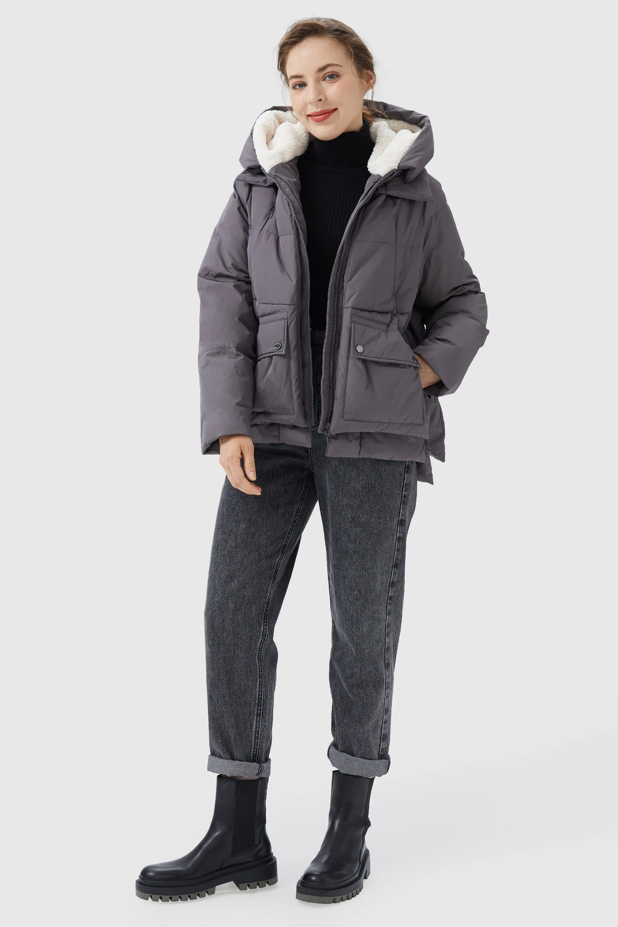 Multi-Pockets Plaid Puffer Jacket