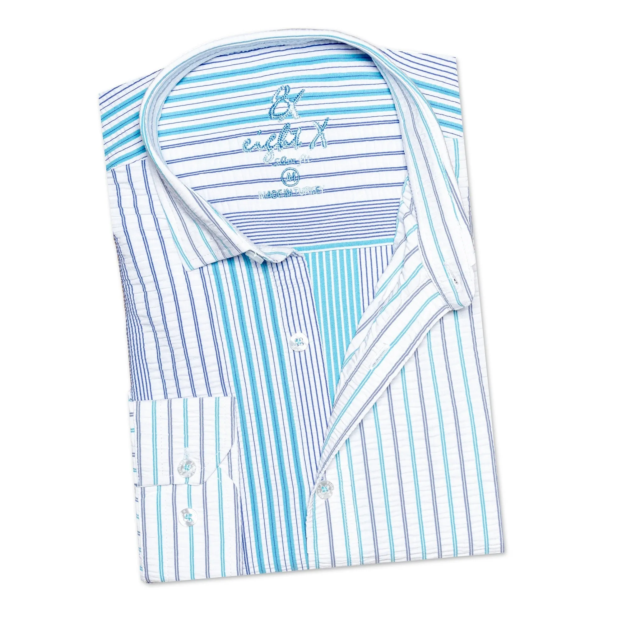 Multi Striped Seersucker Button Down Shirt - Ice