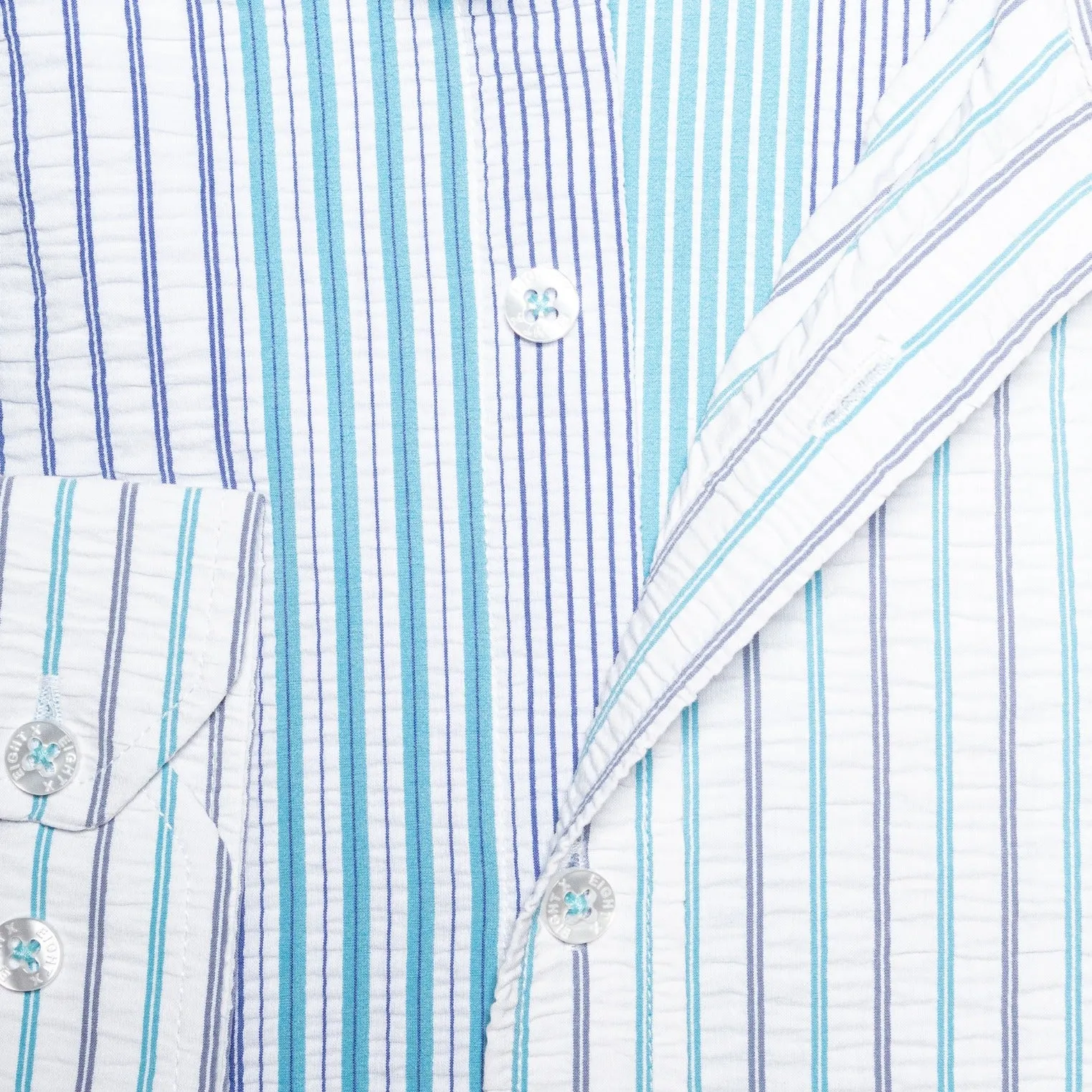 Multi Striped Seersucker Button Down Shirt - Ice