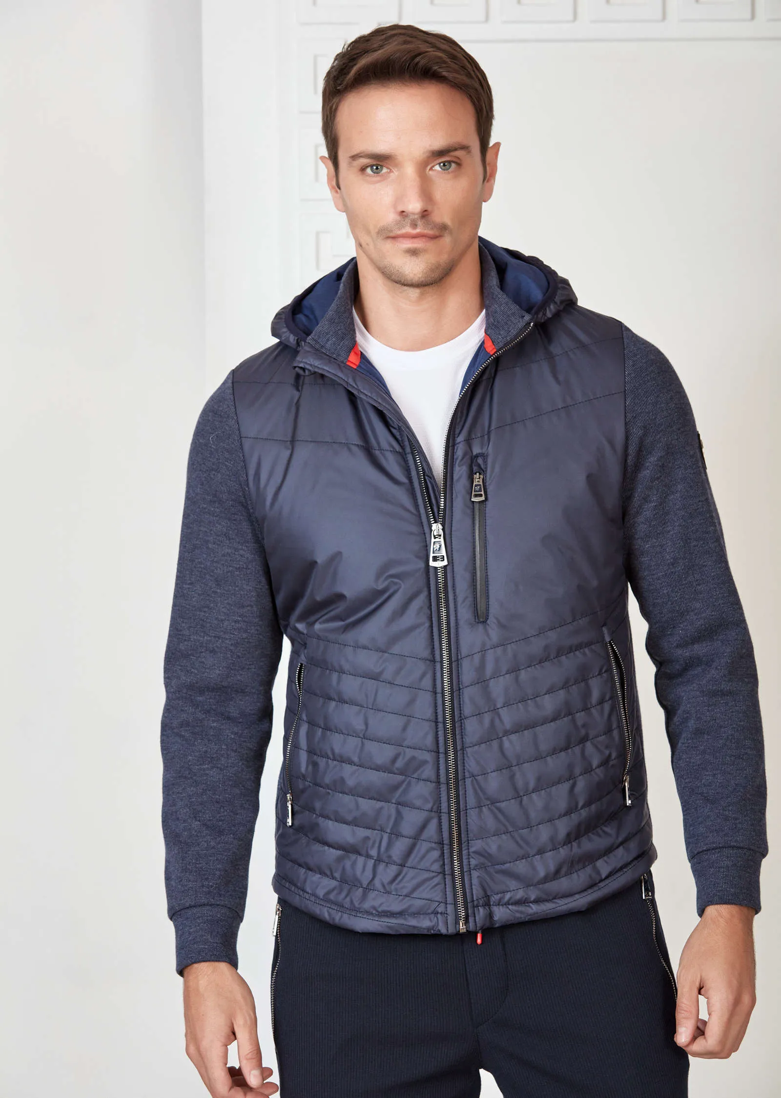 Navy Hooded Hybrid Quilted Jacket