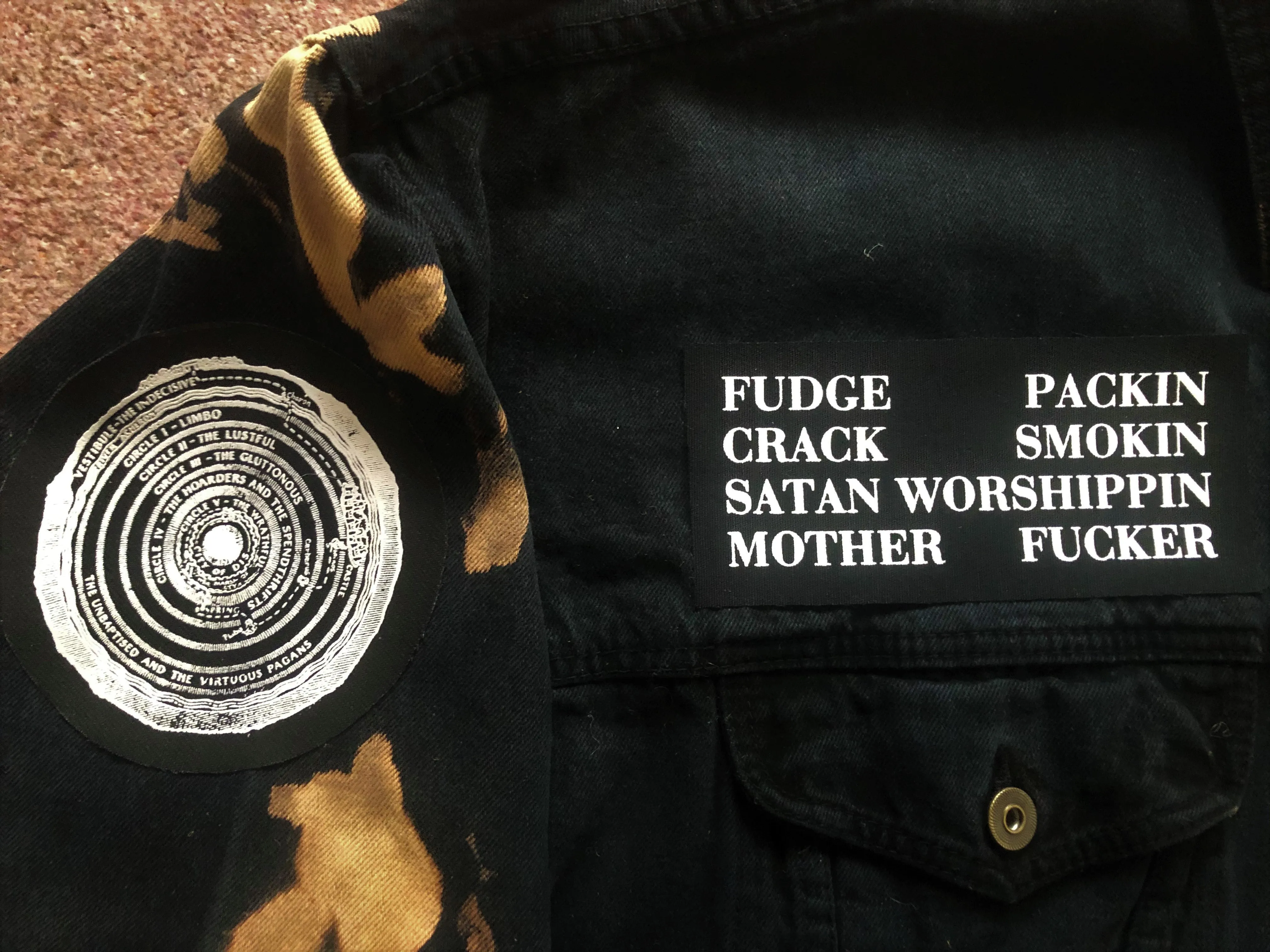 Nirvana Black 'n' Bleach Denim Patch Jacket Vestibule Circles Hell Fudge Packin' Crack Smokin'