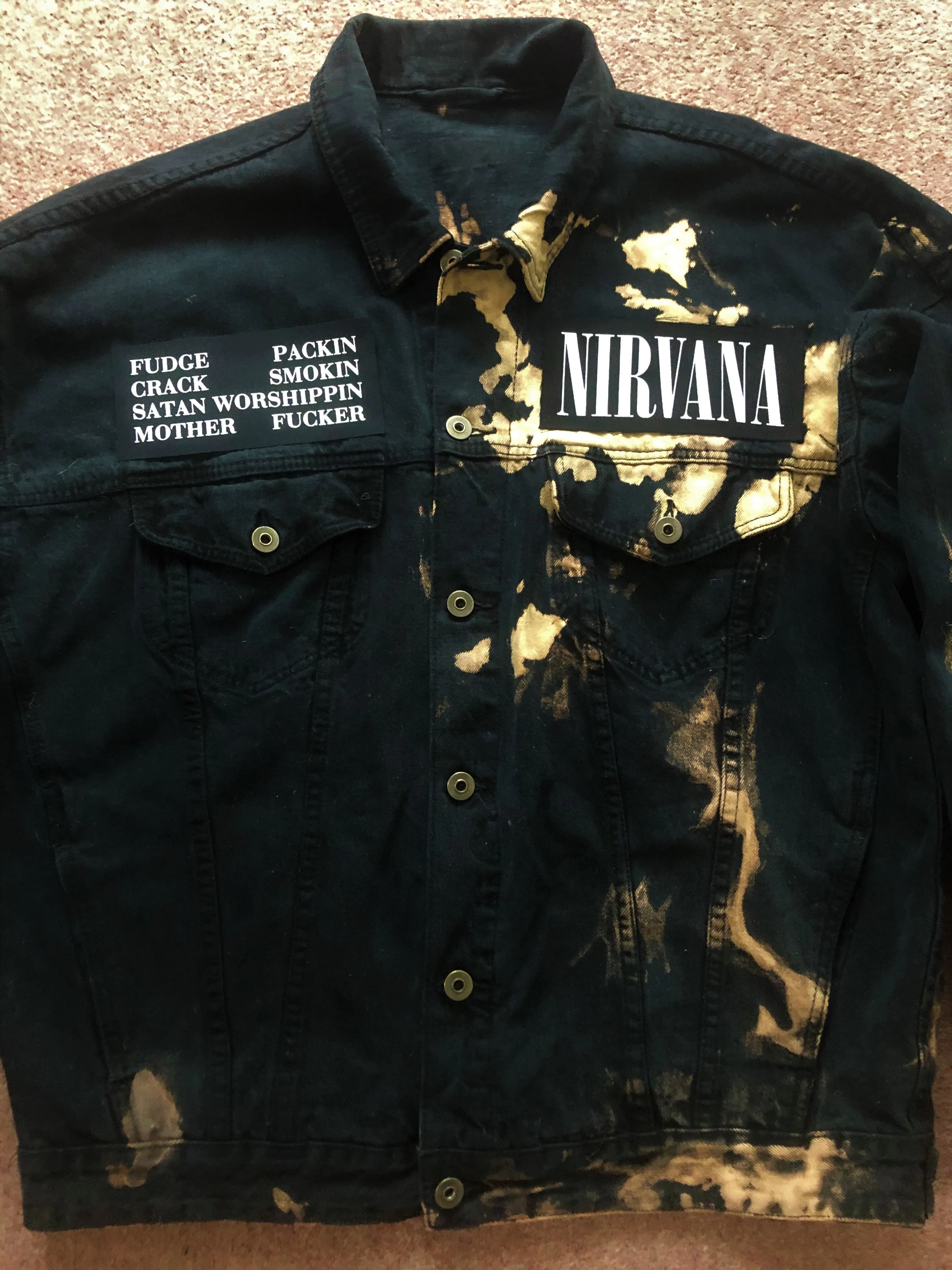 Nirvana Black 'n' Bleach Denim Patch Jacket Vestibule Circles Hell Fudge Packin' Crack Smokin'