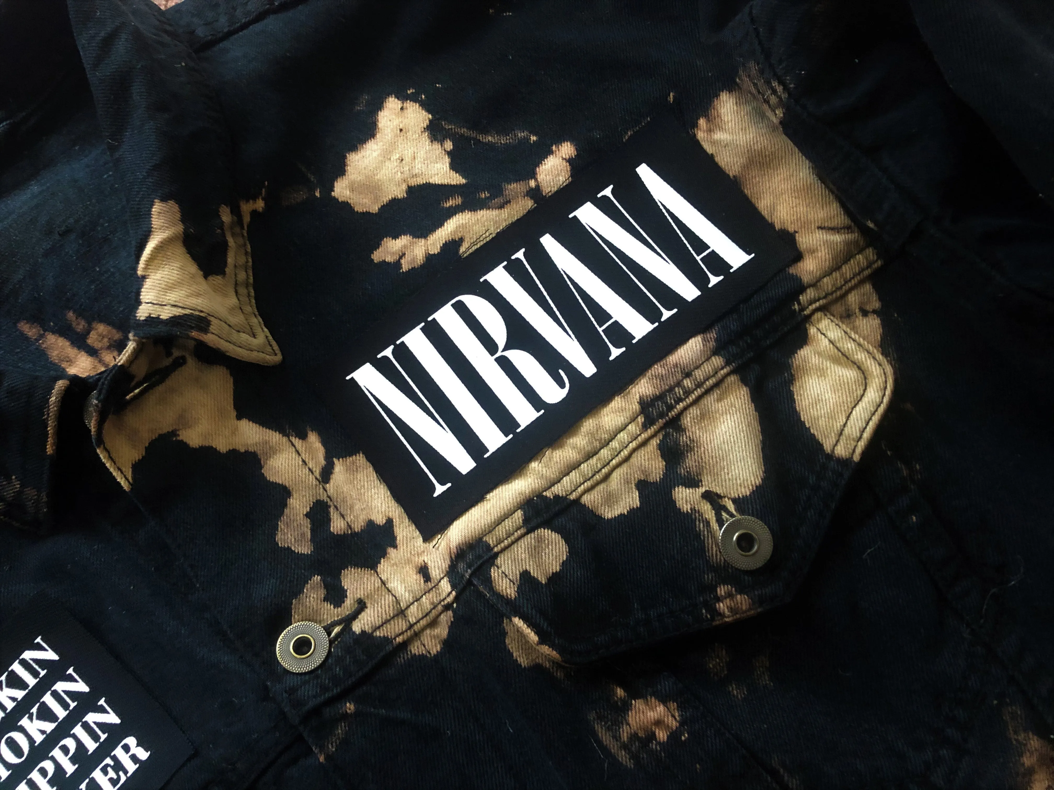 Nirvana Black 'n' Bleach Denim Patch Jacket Vestibule Circles Hell Fudge Packin' Crack Smokin'