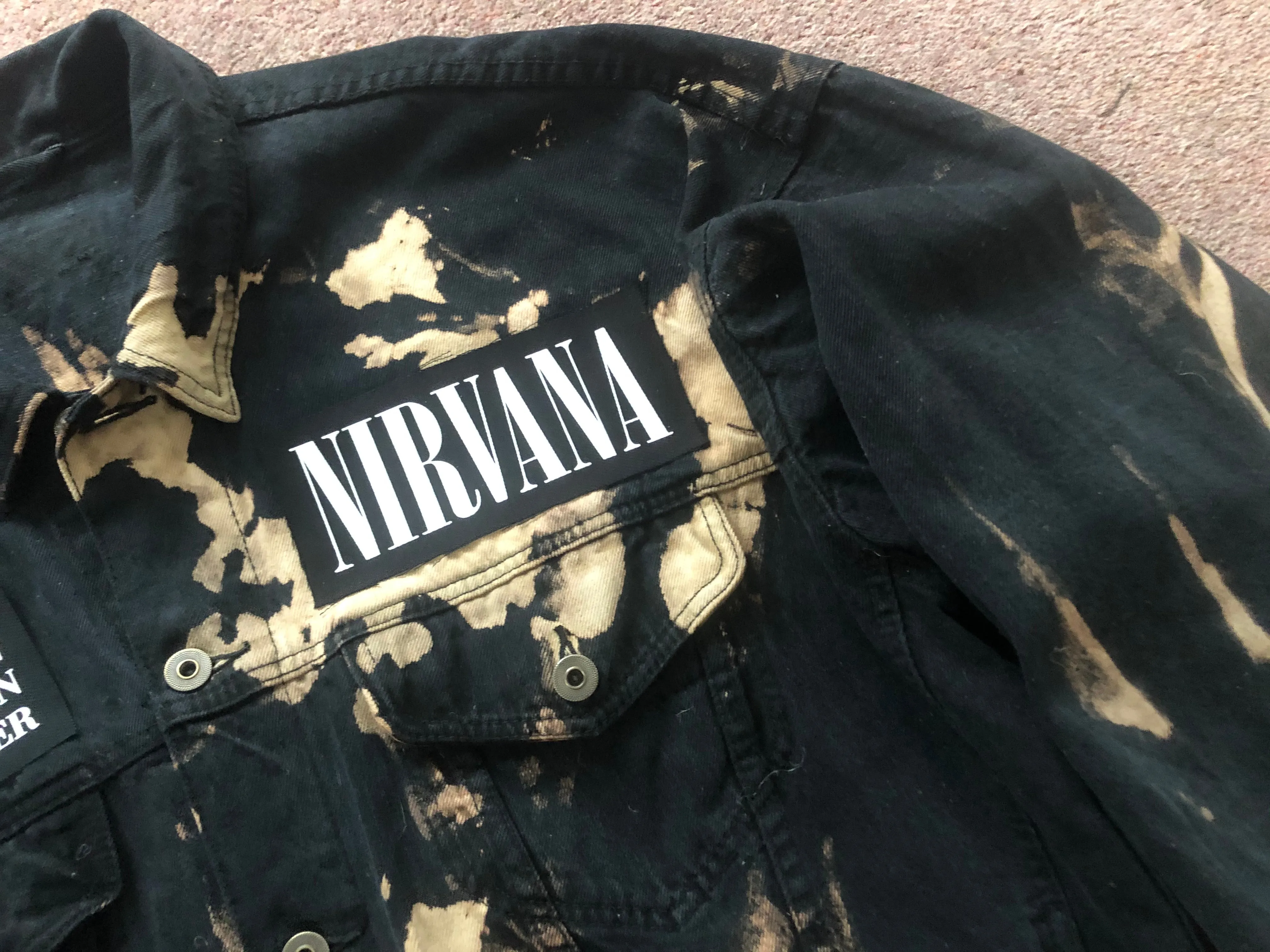 Nirvana Black 'n' Bleach Denim Patch Jacket Vestibule Circles Hell Fudge Packin' Crack Smokin'